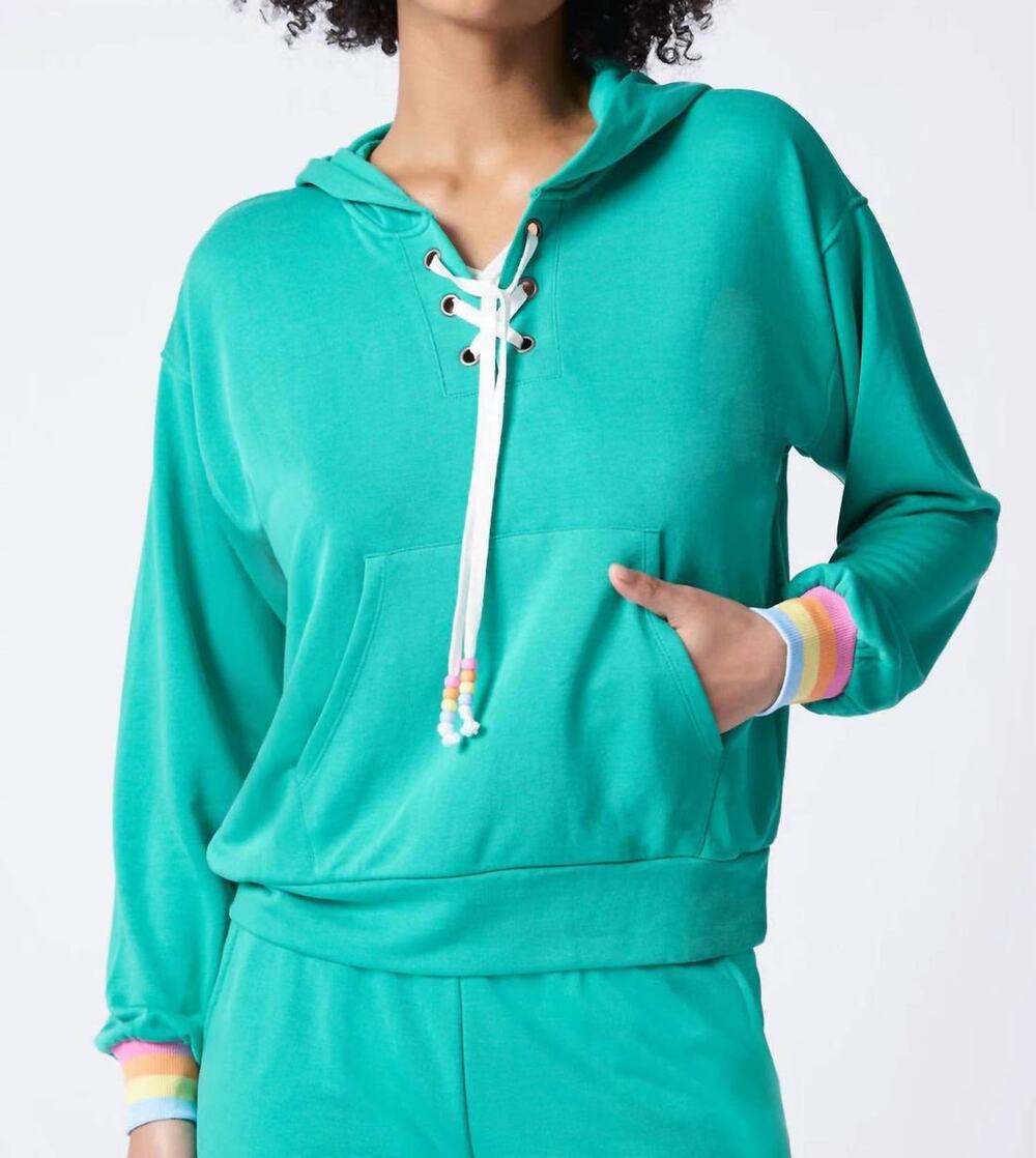 PJ Salvage Super Soft Live in Color Hoodie in Sage Green Rainbow Size: Medium